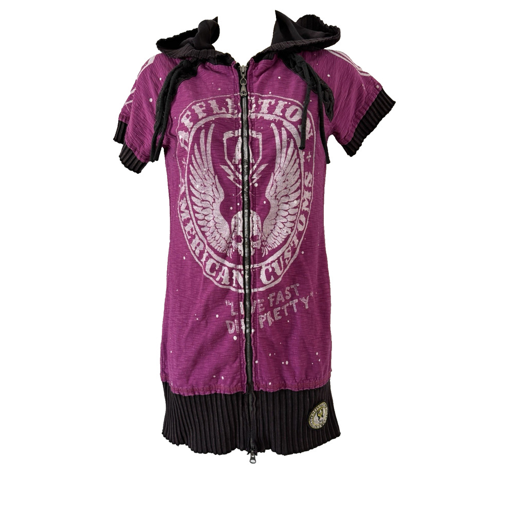 Affliction Vintage Y2K Long Hoodie Thrashed Full Zip Live Fast Die Women Size M